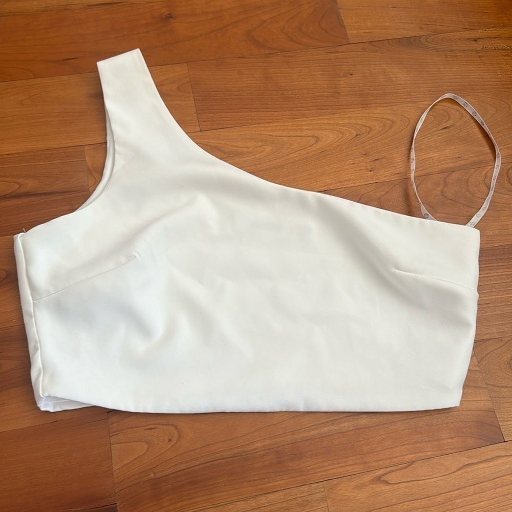 one shoulder white crop top lined resortwear vacation bridal